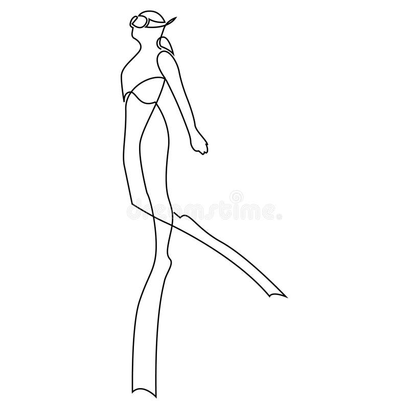 сплошной рисовка подводного водолаза. концепция спорта - это ...