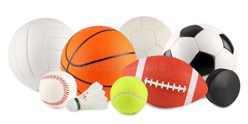 A set of different sport equipment and balls. A set of different sport equipment and balls