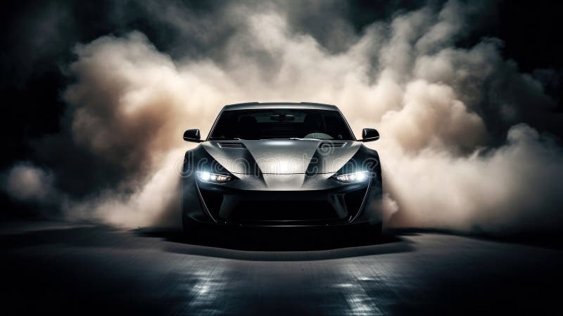 спортивный автомобиль, выходящий из дыма. иллюстрация вектора