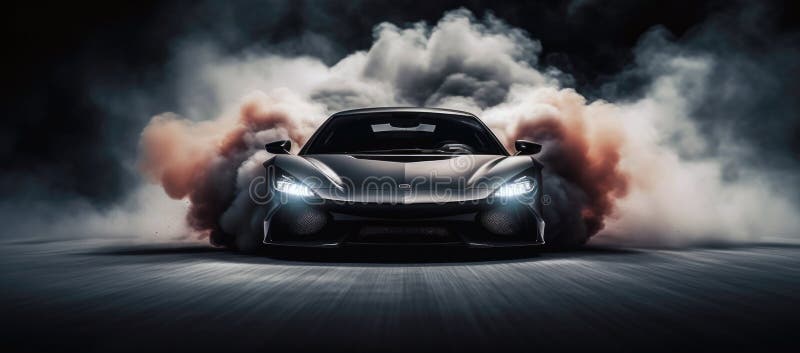 спортивный автомобиль, выходящий из дыма. бесплатная иллюстрация