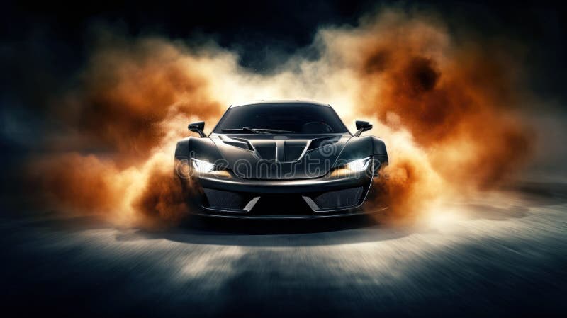 спортивный автомобиль, выходящий из дыма. иллюстрация вектора