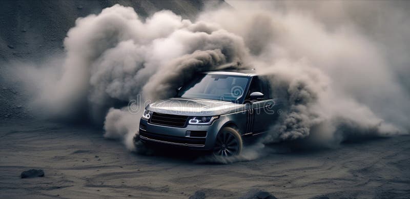 спортивный автомобиль, выходящий из дыма. иллюстрация вектора