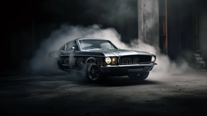 спортивный автомобиль, выходящий из дыма. иллюстрация штока