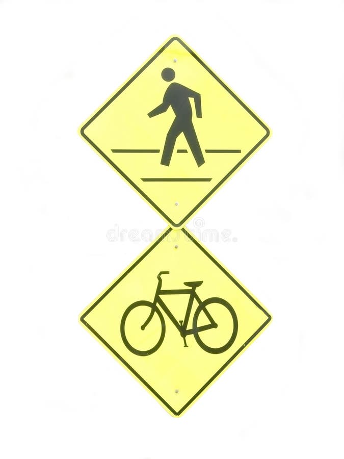 Signs warning traffic of jogging and bicycling area. Signs warning traffic of jogging and bicycling area