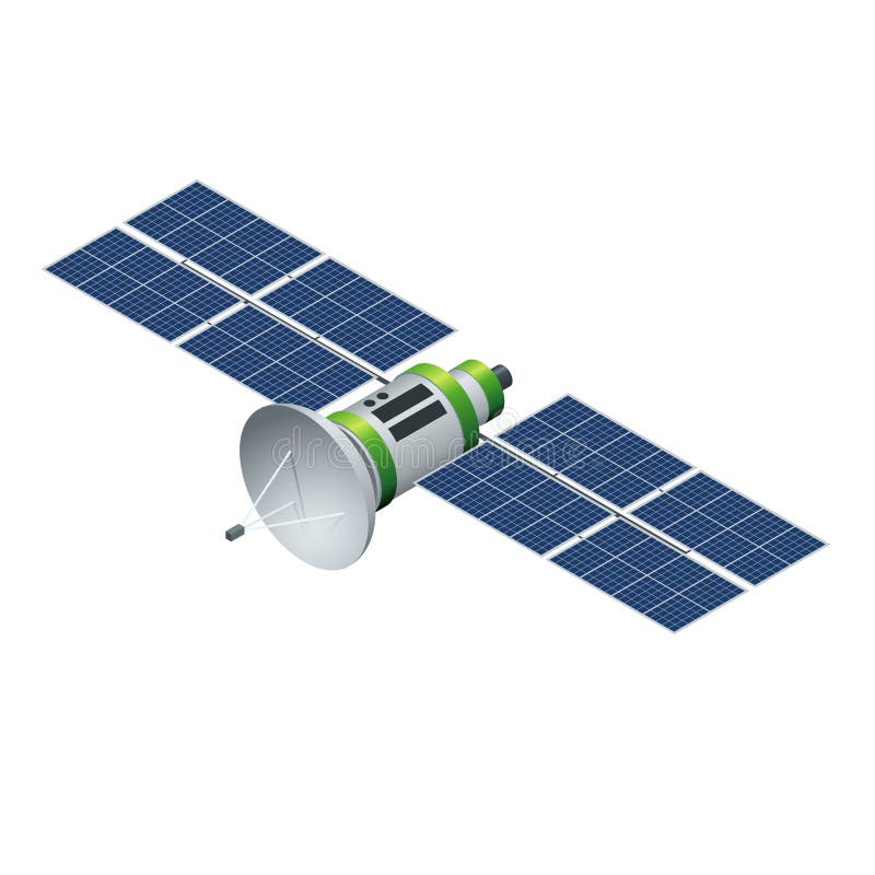 Спутник GPS Спутник двигая по орбите изолированный на белизне Иллюстрация плоского вектора 3d равновеликая иллюстрация вектора Спутник GPS Спутник двигая по орбите изолированный на белизне Иллюстрация плоского вектора 3d равновеликая иллюстрация вектора