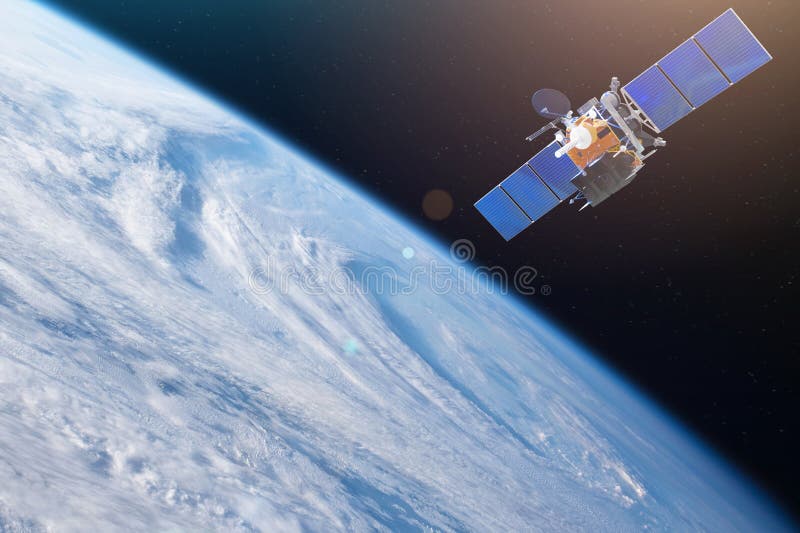 Спутник космоса двигая по орбите земля Элементы этого изображения поставленные NASA стоковое фото rf Спутник космоса двигая по орбите земля Элементы этого изображения поставленные NASA стоковое фото rf