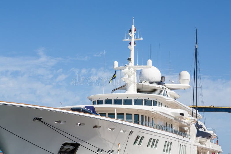 A huge white custom private yacht docked in Curacao. A huge white custom private yacht docked in Curacao