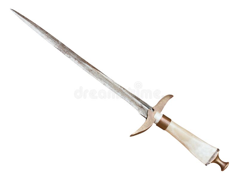 Medieval dagger with a long slender blade - antique hand weapon with bone handle, isolated with clipping path. Medieval dagger with a long slender blade - antique hand weapon with bone handle, isolated with clipping path