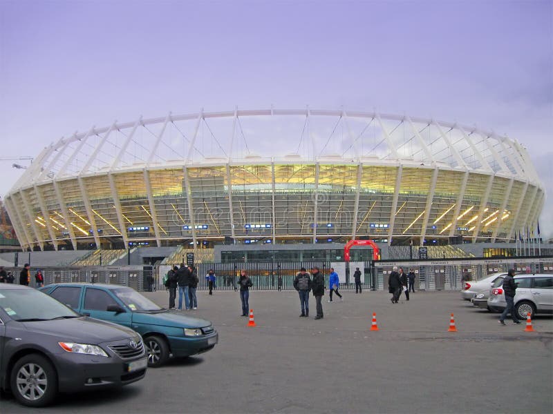 new Olympic National Sports Complex &#x28;also known as Olympic Stadium, Republican Stadium, Central Stadium&#x29; for Euro 2012 championship before football match Ukraine - Germany on November 11, 2011 in Kiev, Ukraine. modern building with power lighting &#x28;construction was open on October 8, 2011&#x29;. new Olympic National Sports Complex &#x28;also known as Olympic Stadium, Republican Stadium, Central Stadium&#x29; for Euro 2012 championship before football match Ukraine - Germany on November 11, 2011 in Kiev, Ukraine. modern building with power lighting &#x28;construction was open on October 8, 2011&#x29;.