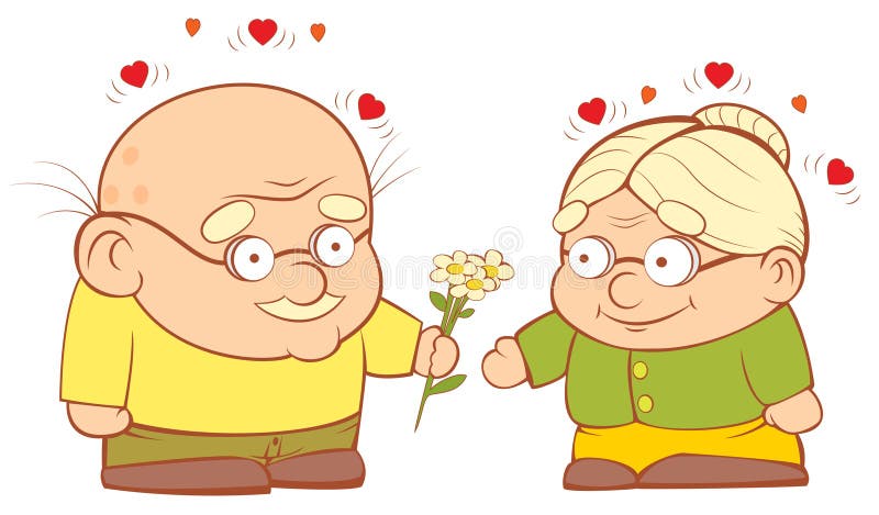 Grandpa gives flowers to my grandmother. Sweetheart illustration. Grandpa gives flowers to my grandmother. Sweetheart illustration.