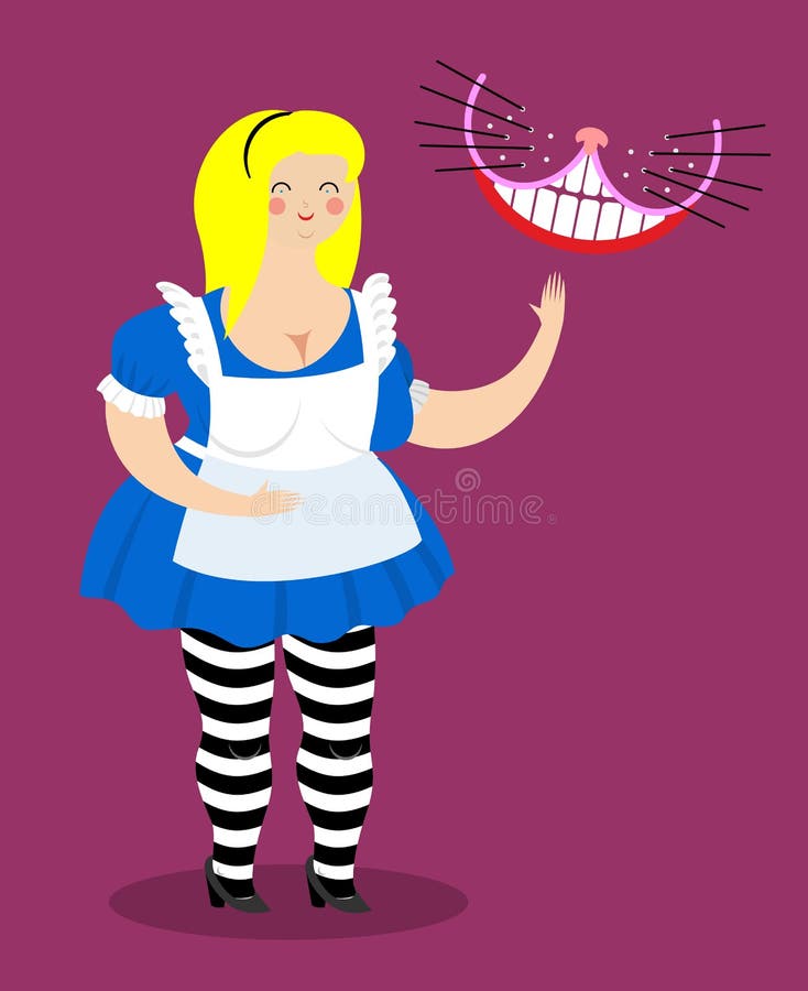Старая тучная Алиса Алиса в коте страны чудес и Чешира Женщина и sh бесплатная иллюстрация