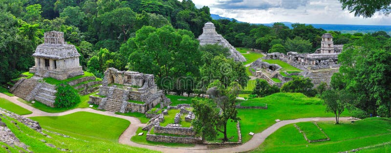 A panoramic view of the ancient Maya temples of Palenque, Mexico. A panoramic view of the ancient Maya temples of Palenque, Mexico