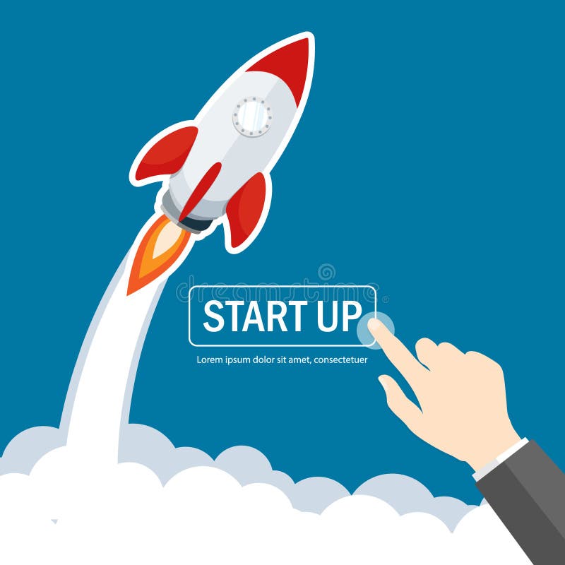 Старт Ракеты на облаке неба, золотой монете падая от vectorrocket неба плоского начинает вверх по старту, началу щелчка указателя бесплатная иллюстрация Старт Ракеты на облаке неба, золотой монете падая от vectorrocket неба плоского начинает вверх по старту, началу щелчка указателя бесплатная иллюстрация