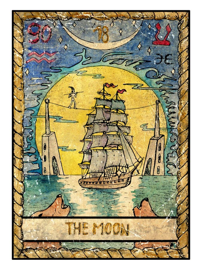 Старые карточки tarot Полная палуба Луна… в пасмурной ноче бесплатная иллюстрация Старые карточки tarot Полная палуба Луна… в пасмурной ноче бесплатная иллюстрация