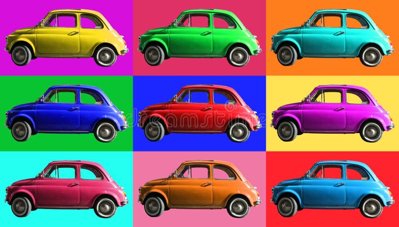 Старый винтажный коллаж автомобиля красочный Итальянская индустрия На покрашенных клетках иллюстрация вектора Старый винтажный коллаж автомобиля красочный Итальянская индустрия На покрашенных клетках иллюстрация вектора