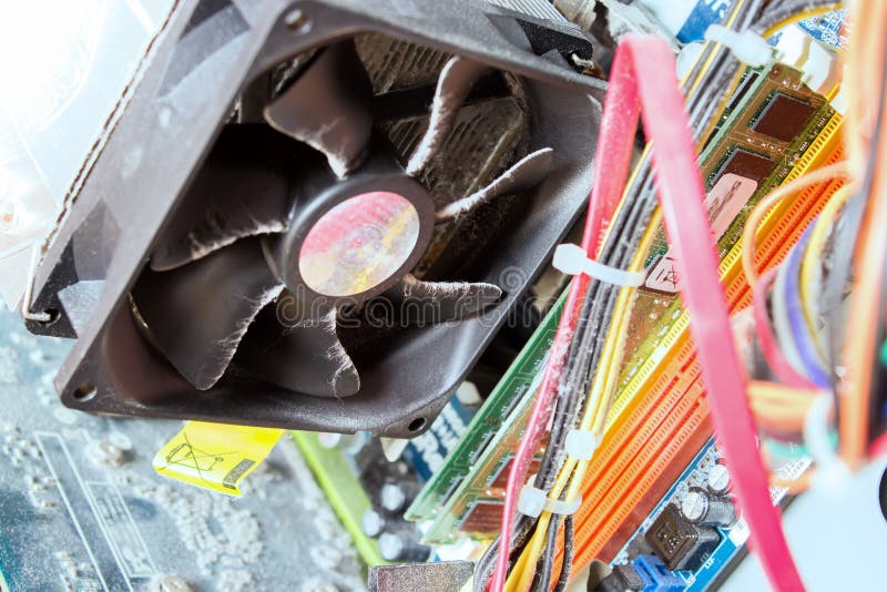 Old dusty Fan of computer processor cooler. Old dusty Fan of computer processor cooler.