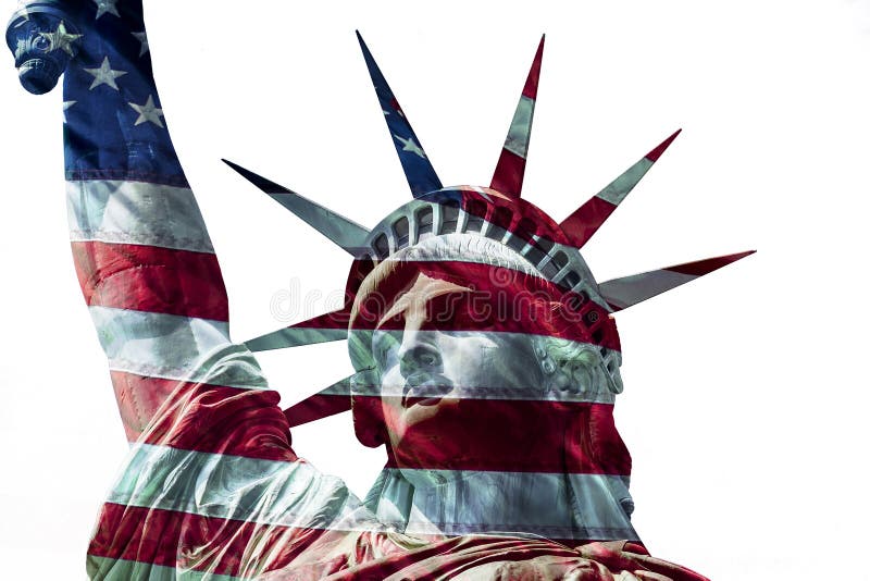 Statue of Liberty with overlapping USA flag. Happy 4th July. Statue of Liberty with overlapping USA flag. Happy 4th July