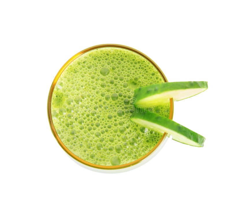 Стекло вкусного smoothie авокадоа с кусками огурца на белой предпосылке, взгляде сверху стоковая фотография Стекло вкусного smoothie авокадоа с кусками огурца на белой предпосылке, взгляде сверху стоковая фотография