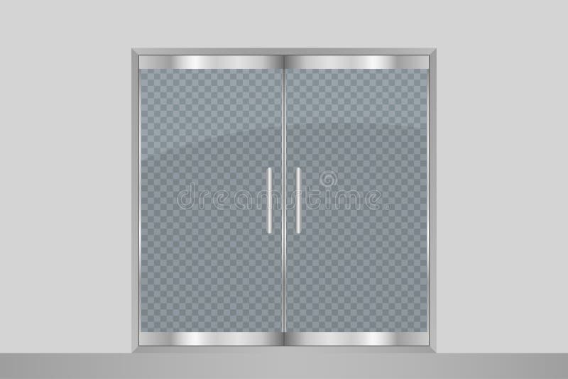 Glass door and wall. Isolated on transparent background. Entry double doors for mall, office, shop, store, boutique. Vector illustration. Glass door and wall. Isolated on transparent background. Entry double doors for mall, office, shop, store, boutique. Vector illustration.