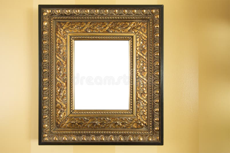 Ornate Blank Picture Frame on Yellow Wall. Ornate Blank Picture Frame on Yellow Wall