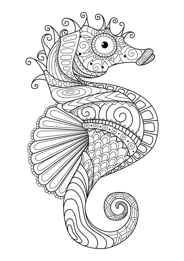 Hand drawn sea horse zentangle style for coloring page,t shirt design effect,logo tattoo and so on. Hand drawn sea horse zentangle style for coloring page,t shirt design effect,logo tattoo and so on.