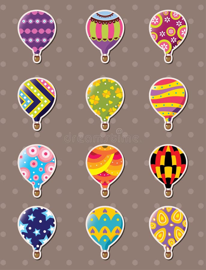 Cartoon hot air balloon stickers,cartoon vector illustration. Cartoon hot air balloon stickers,cartoon vector illustration