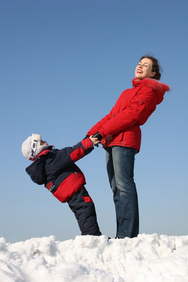 Mother with son stand. winter. Mother with son stand. winter