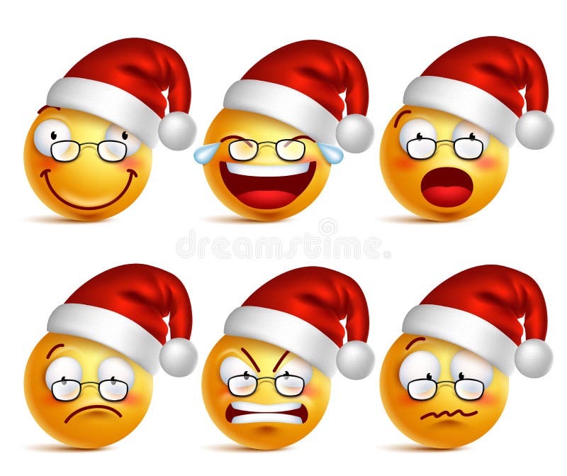 Сторона Smiley смайликов Санта Клауса с комплектом выражений лица для рождества иллюстрация штока