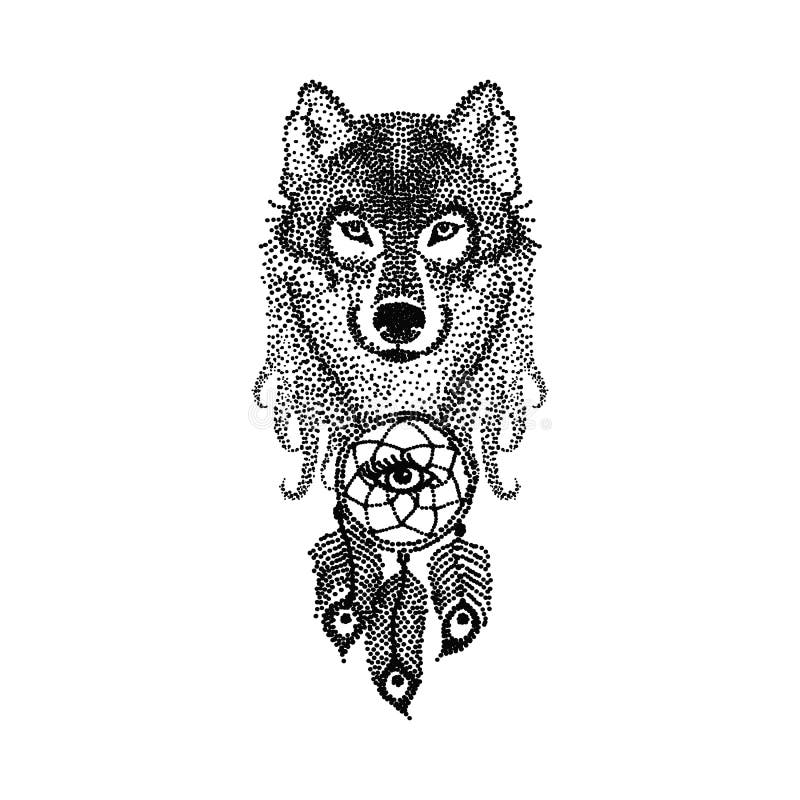 Сторона волка дизайна татуировки Dotwork стилизованная с мечт улавливателем han бесплатная иллюстрация Сторона волка дизайна татуировки Dotwork стилизованная с мечт улавливателем han бесплатная иллюстрация
