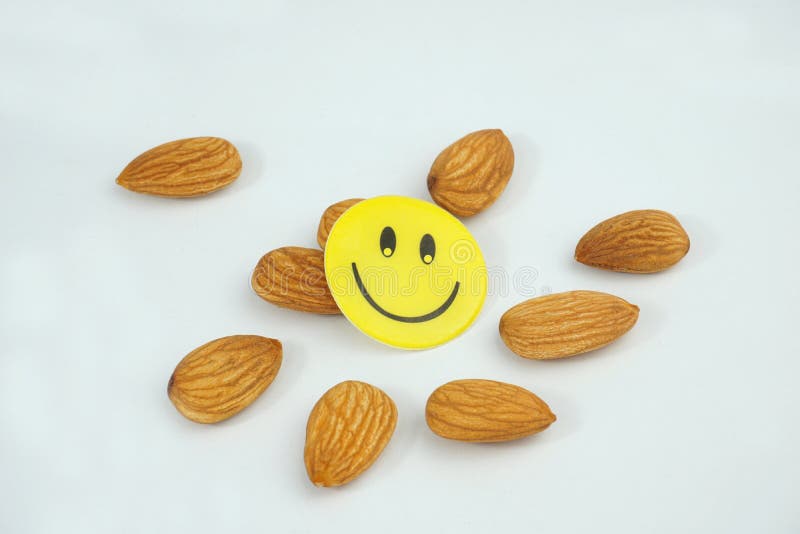 Сторона свежих органических миндалин smiley счастливая изолированная на белой предпосылке стоковое фото Сторона свежих органических миндалин smiley счастливая изолированная на белой предпосылке стоковое фото