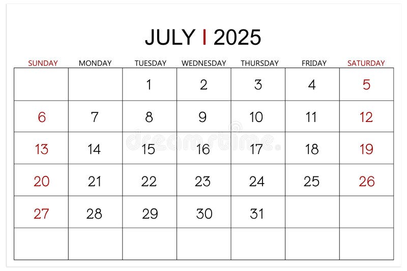 Страница календаря на июль 2025 года изолирована на белом фоне стоковые фотографии rf