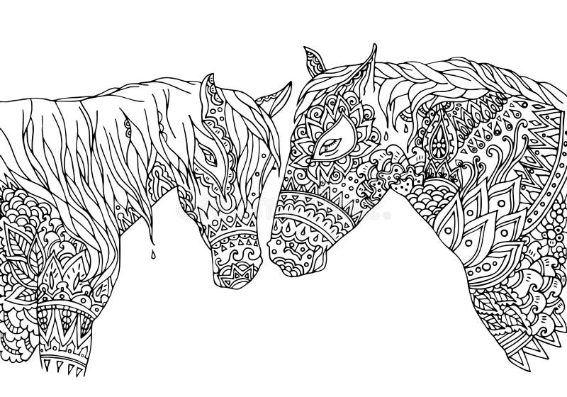 Страница расцветки в стиле воодушевленном zentangle Vector мустанг лошадей иллюстрации нарисованный вручную, изолированный на бел бесплатная иллюстрация Страница расцветки в стиле воодушевленном zentangle Vector мустанг лошадей иллюстрации нарисованный вручную, изолированный на бел бесплатная иллюстрация