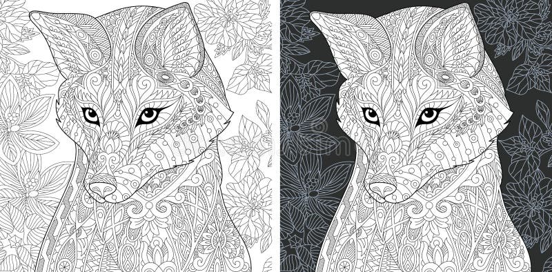 Coloring Page. Coloring Book. Colouring picture with Fox drawn in zentangle style. Antistress freehand sketch drawing. Vector illustration. Coloring Page. Coloring Book. Colouring picture with Fox drawn in zentangle style. Antistress freehand sketch drawing. Vector illustration.