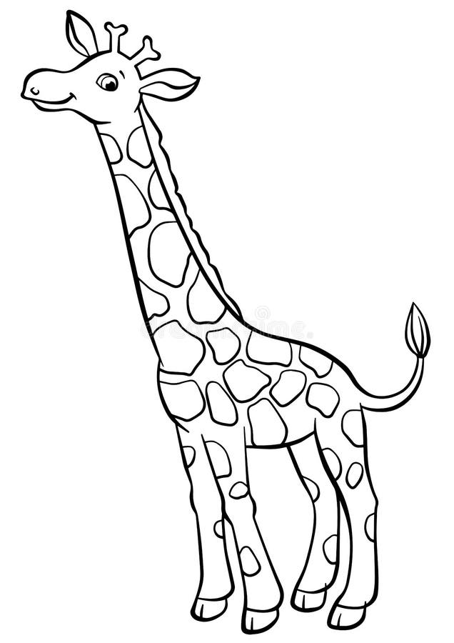 Coloring pages. Animals. Little cute giraffe stands and smiles. Coloring pages. Animals. Little cute giraffe stands and smiles.