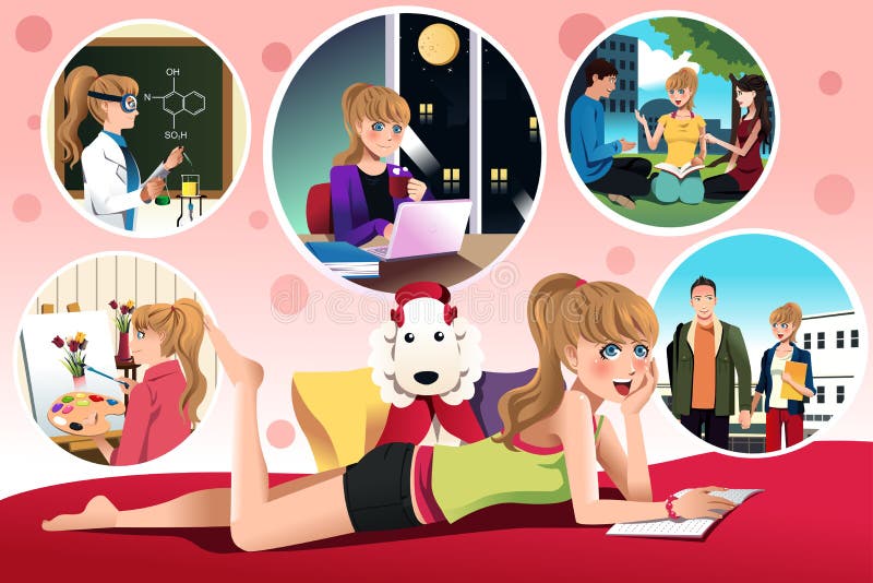 Студент daydreaming о ее будущем в коллеже иллюстрация штока Студент daydreaming о ее будущем в коллеже иллюстрация штока