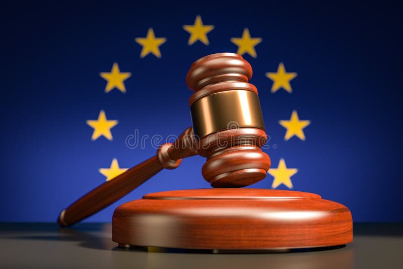 судьи деревянные молотки с флагом eu на заднем плане. региональная судебная система бесплатная иллюстрация
