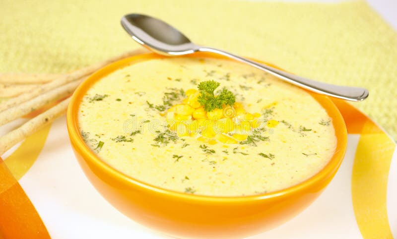 Corn cream soup with corn on top. Corn cream soup with corn on top