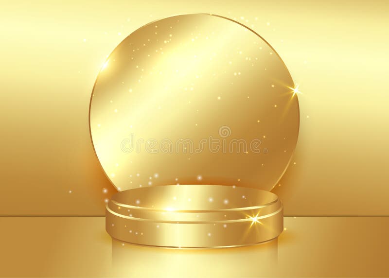 Сцена номера-студио платформы 3d минимальная с платформой золота. Подиум вектора 3d фона номера-студио роскошный. Сияющая платформ бесплатная иллюстрация