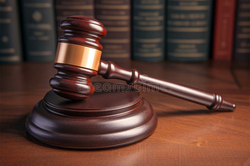 сцена судебного заседания с судьями на деревянном столе иллюстрация штока