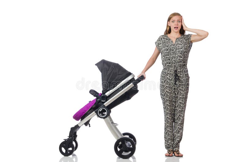 Счастливая мама с ее младенцем в pram стоковое изображение