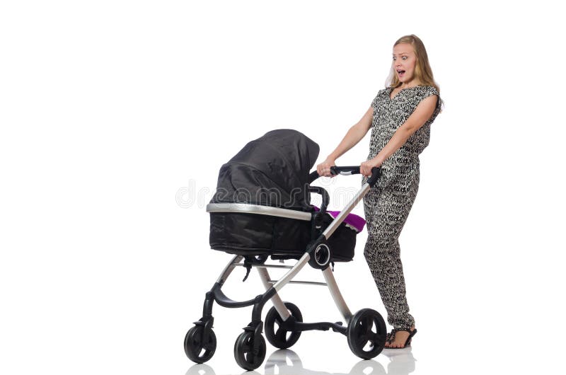 Счастливая мама с ее младенцем в pram стоковые фото