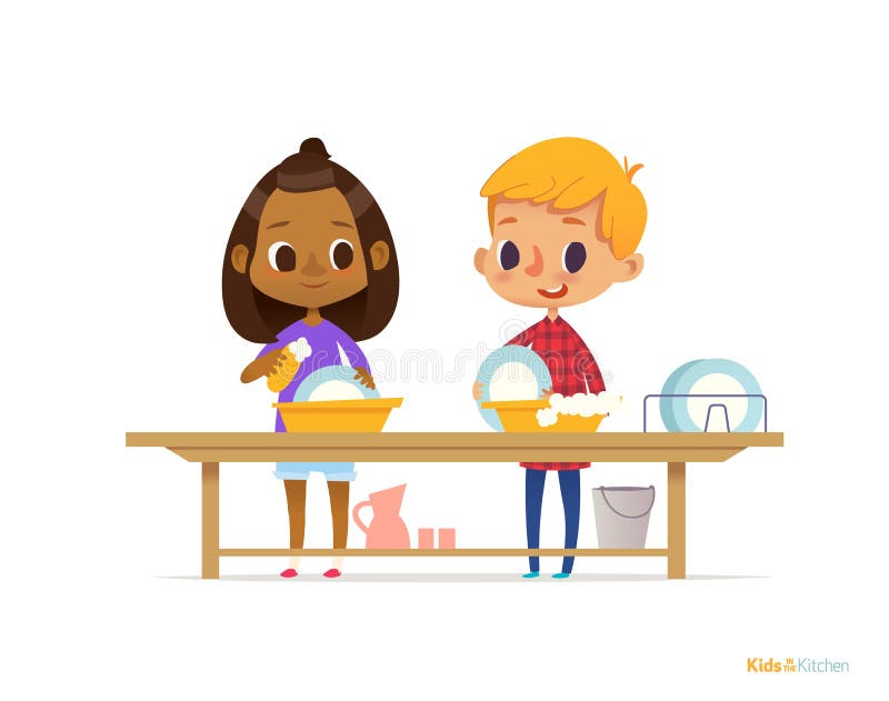 2 счастливых multiracial дет моя блюда изолированные на белой предпосылке Дети очищая tableware Образование Montessori включая иллюстрация вектора 2 счастливых multiracial дет моя блюда изолированные на белой предпосылке Дети очищая tableware Образование Montessori включая иллюстрация вектора