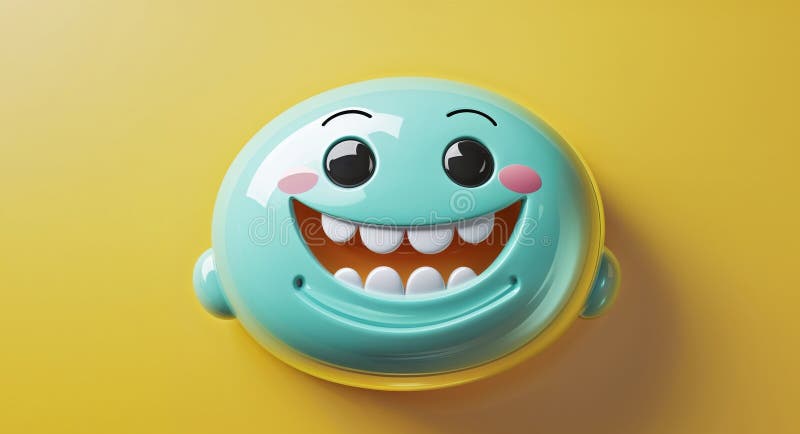 Счастливая игрушка улыбается на желтом фоне стоковое фото rf