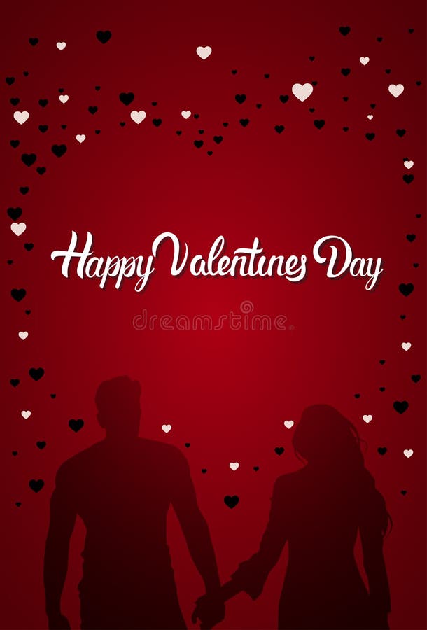 Счастливая пара силуэта поздравительной открытки дня валентинок держа руки над красным сердцем формирует предпосылку бесплатная иллюстрация