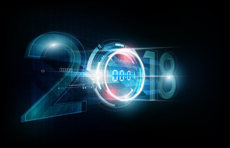 Счастливое торжество 2018 Нового Года с цифровыми часами конспекта белого света на футуристической предпосылке технологии, концеп бесплатная иллюстрация Счастливое торжество 2018 Нового Года с цифровыми часами конспекта белого света на футуристической предпосылке технологии, концеп бесплатная иллюстрация
