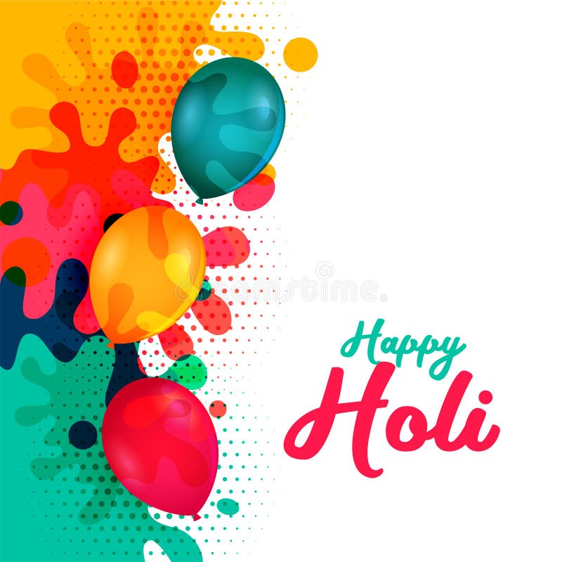 Счастливые баллоны holi и красочный дизайн брызгают водой иллюстрация вектора