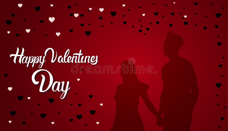 Счастливые пары силуэта дизайна поздравительной открытки дня валентинок держа руки в предпосылке формы сердца иллюстрация штока