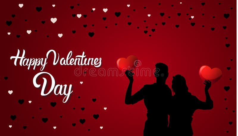 Счастливые пары силуэта предпосылки дня валентинок держа красные формы сердца бесплатная иллюстрация