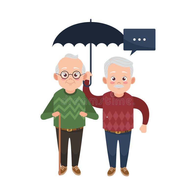 Happy old grandfathers with umbrella avatars characters vector illustration design. Happy old grandfathers with umbrella avatars characters vector illustration design