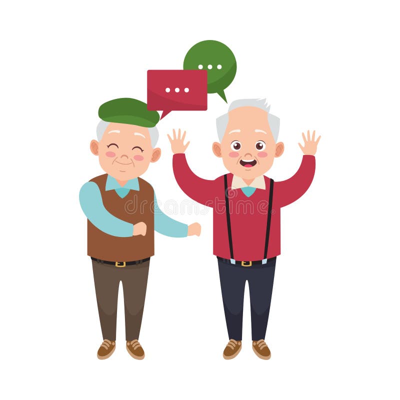 Happy old grandfathers with speech bubbles avatars characters vector illustration design. Happy old grandfathers with speech bubbles avatars characters vector illustration design